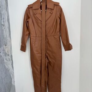 Ronny Kobo Collection Tan Faux Leather Jumpsuit